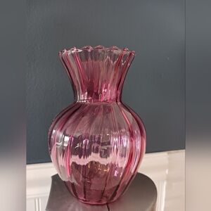 Vintage Cranberry Ribbed Glass Vase, 6"